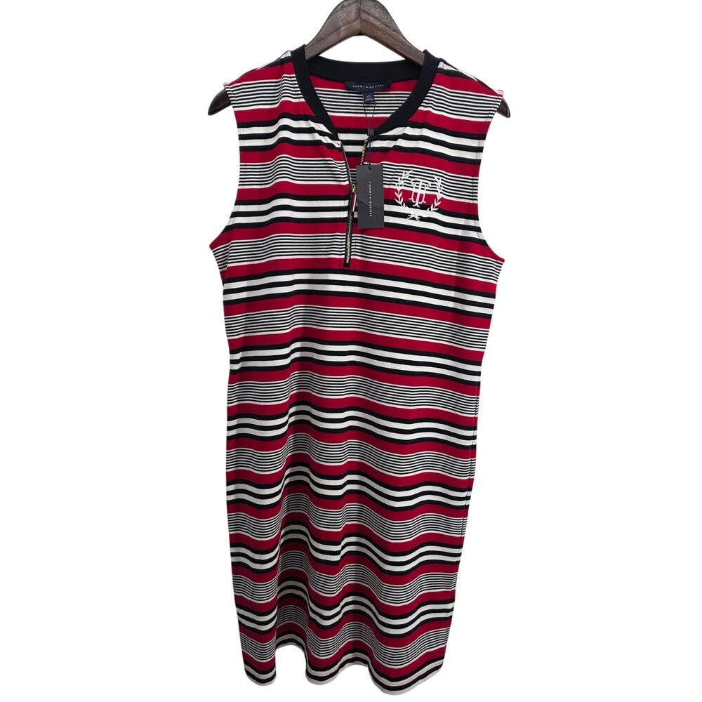 NWT Tommy Hilfiger Pique Red White Blue Stripe Dress Size Large